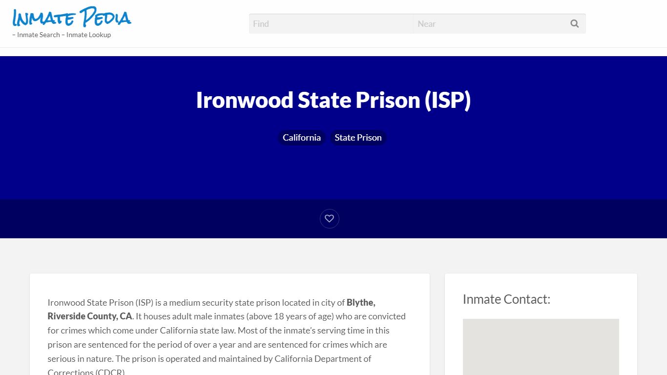 Ironwood State Prison (ISP) – Inmate Pedia – Inmate Search ...